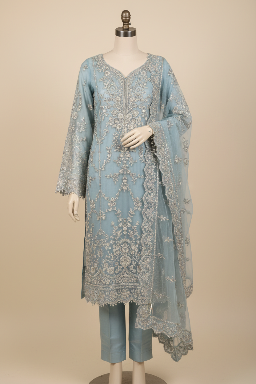 Nagina Posh Organza Ice Blue Premium Fabric