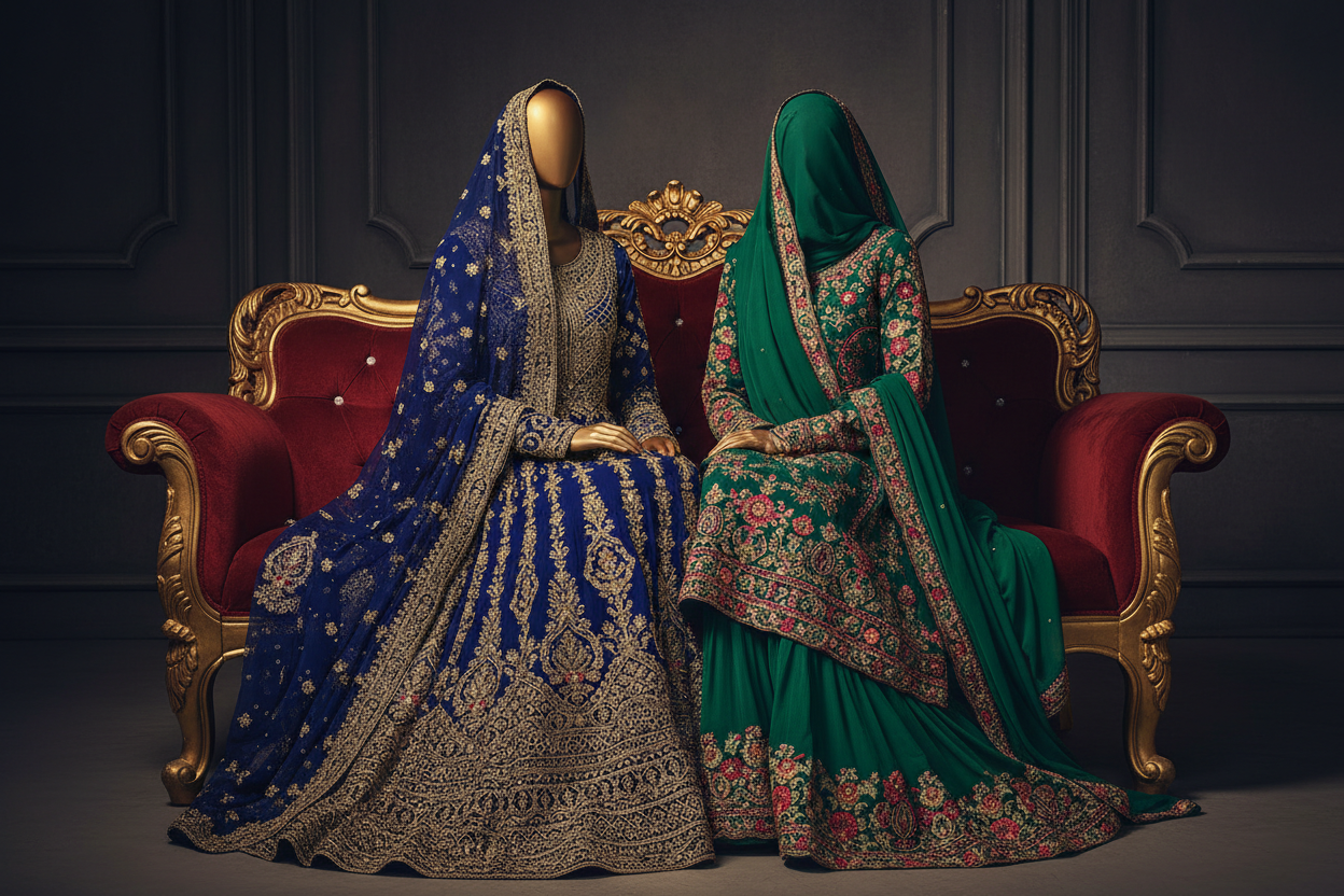 Wedding Wear - Fully Covered Blue & Green
